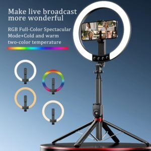 The Ring Light With A Four-legged Stand, An RGB Full-color Adjustable Selfie Stick, Two Independent Remote Controllers, A Built-in Battery For Easy Carrying, And An Aluminum Alloy Pole Body Is Suitable For Live Broadcasts And Outdoor Activities.